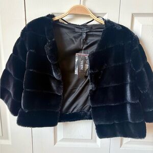 White House Black Market Elegant Black Faux Fur Teddy Jacket